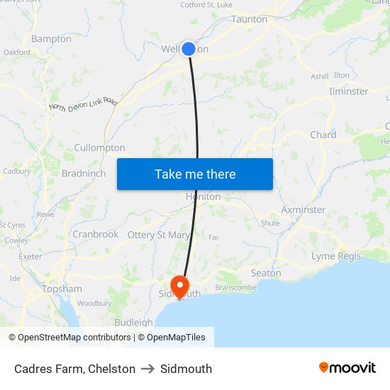 Cadres Farm, Chelston to Sidmouth map