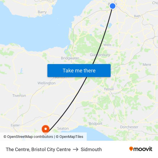 The Centre, Bristol City Centre to Sidmouth map