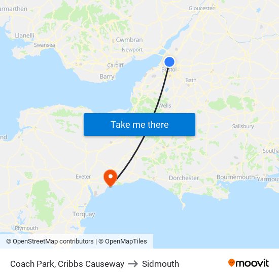 Coach Park, Cribbs Causeway to Sidmouth map