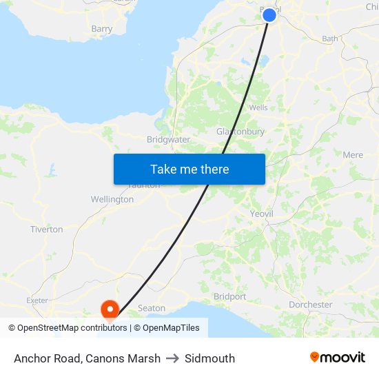 Anchor Road, Canons Marsh to Sidmouth map