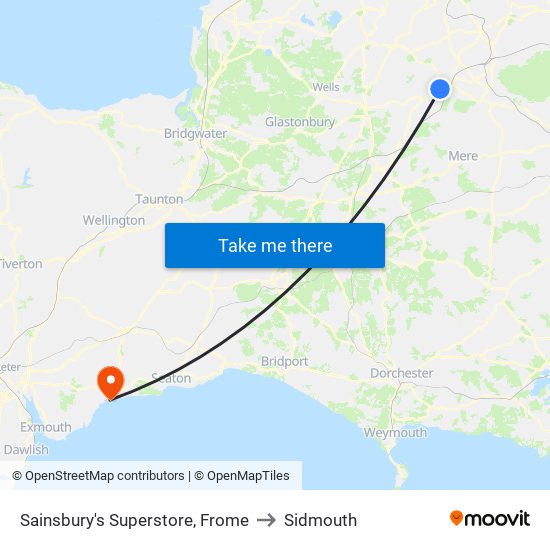 Sainsbury's Superstore, Frome to Sidmouth map