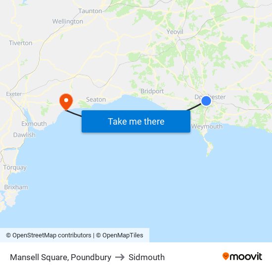 Mansell Square, Poundbury to Sidmouth map