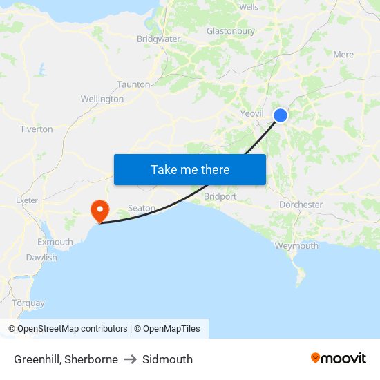 Greenhill, Sherborne to Sidmouth map