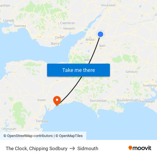 The Clock, Chipping Sodbury to Sidmouth map