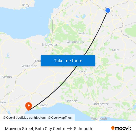 Manvers Street, Bath City Centre to Sidmouth map