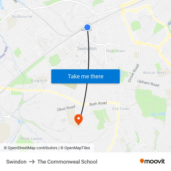 Swindon to The Commonweal School map