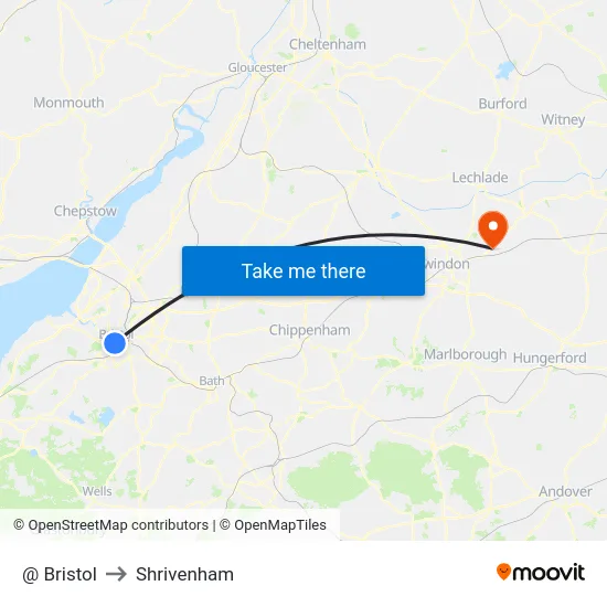 @ Bristol to Shrivenham map