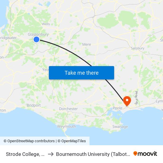 Strode College, Street to Bournemouth University (Talbot Campus) map