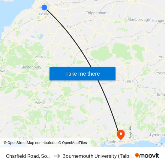 Charfield Road, Southmead to Bournemouth University (Talbot Campus) map