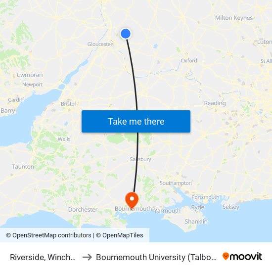 Riverside, Winchcombe to Bournemouth University (Talbot Campus) map