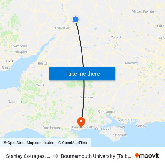 Stanley Cottages, Gretton to Bournemouth University (Talbot Campus) map