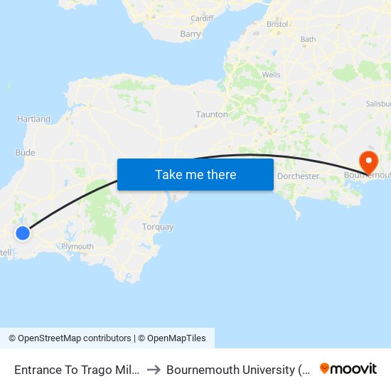 Entrance To Trago Mills, Trago Mills to Bournemouth University (Talbot Campus) map