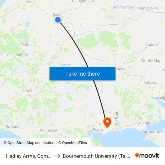 Hadley Arms, Combe Down to Bournemouth University (Talbot Campus) map