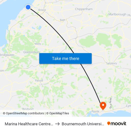 Marina Healthcare Centre, Portishead Harbour to Bournemouth University (Talbot Campus) map