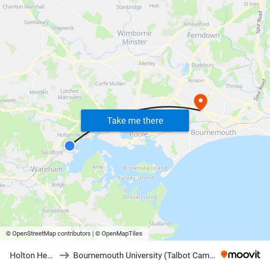 Holton Heath to Bournemouth University (Talbot Campus) map