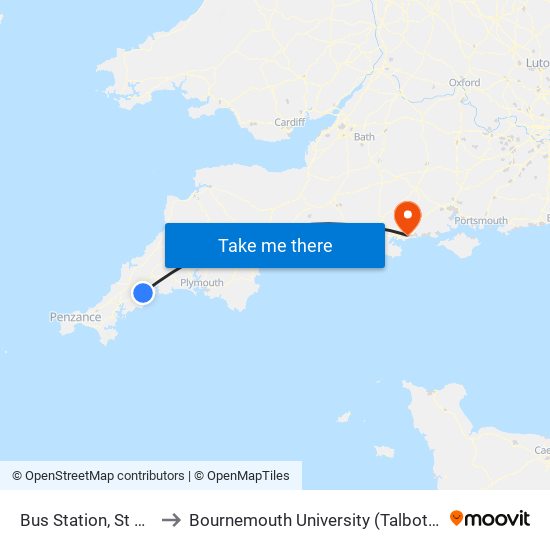 Bus Station, St Austell to Bournemouth University (Talbot Campus) map