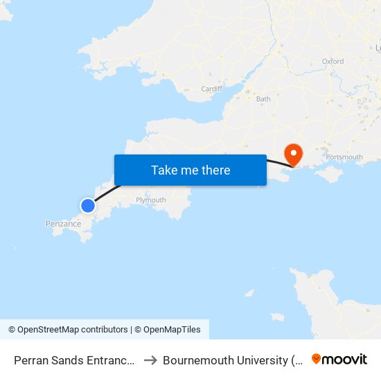 Perran Sands Entrance, Perranporth to Bournemouth University (Talbot Campus) map