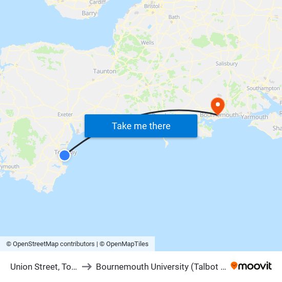 Union Street, Torquay to Bournemouth University (Talbot Campus) map