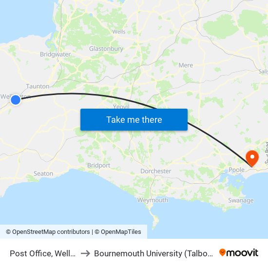 Post Office, Wellington to Bournemouth University (Talbot Campus) map