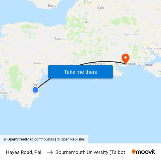 Hayes Road, Paignton to Bournemouth University (Talbot Campus) map