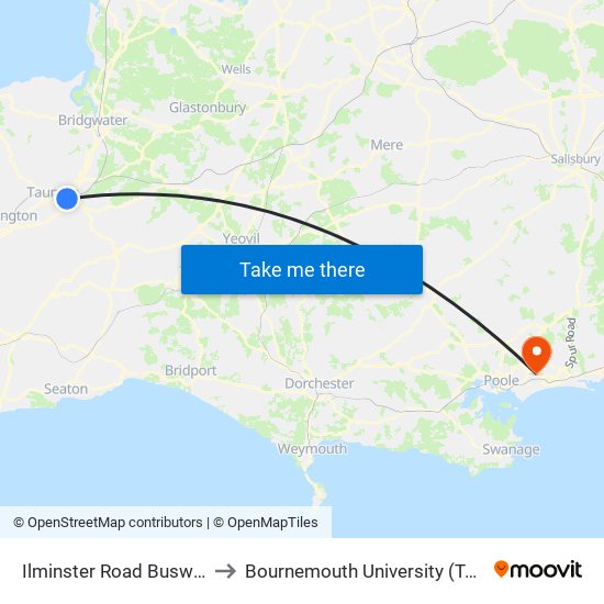 Ilminster Road Busway, Taunton to Bournemouth University (Talbot Campus) map