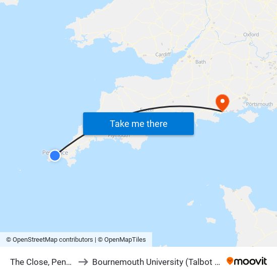 The Close, Penzance to Bournemouth University (Talbot Campus) map