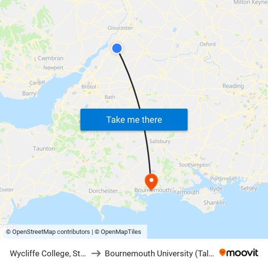 Wycliffe College, Stonehouse to Bournemouth University (Talbot Campus) map