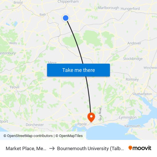 Market Place, Melksham to Bournemouth University (Talbot Campus) map