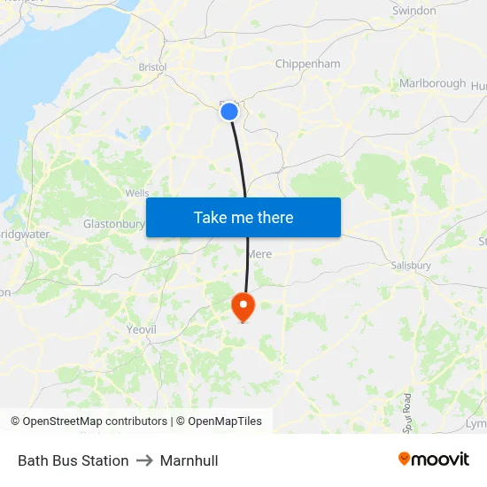 Bath Bus Station to Marnhull map