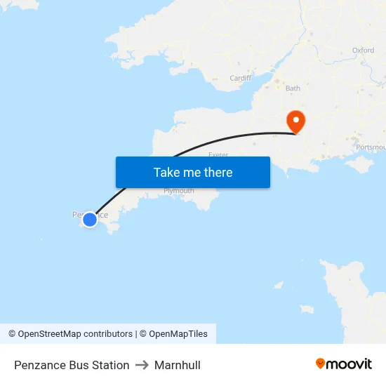 Penzance Bus Station to Marnhull map