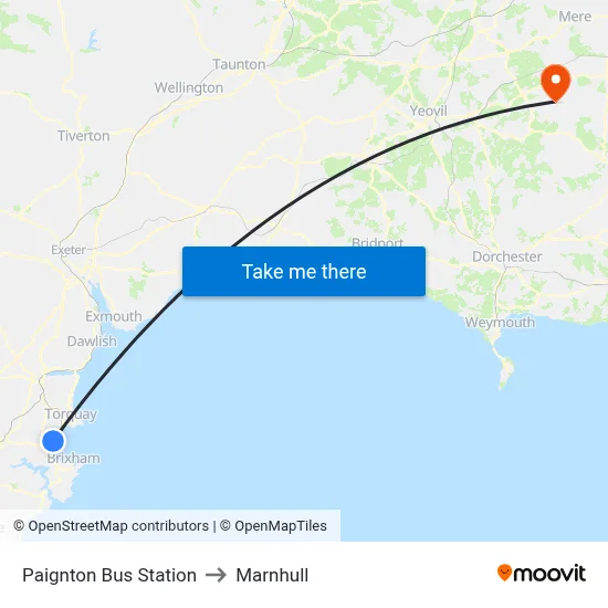 Paignton Bus Station to Marnhull map