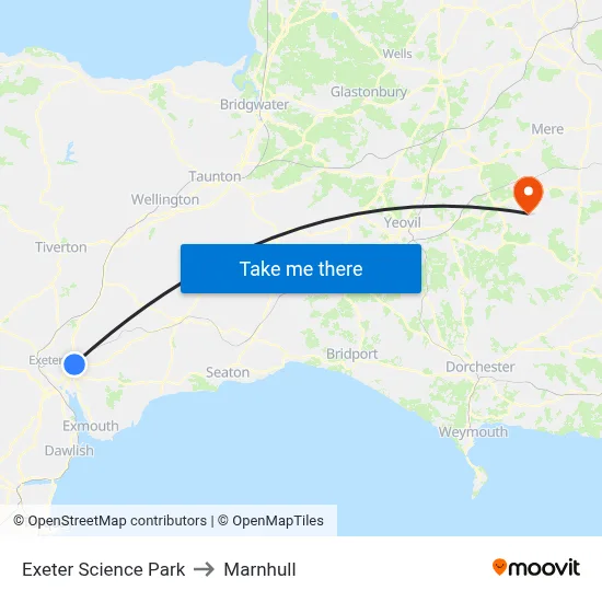 Exeter Science Park to Marnhull map