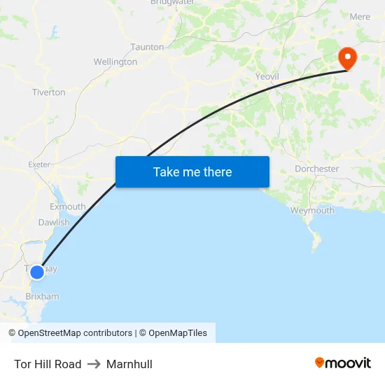 Tor Hill Road to Marnhull map