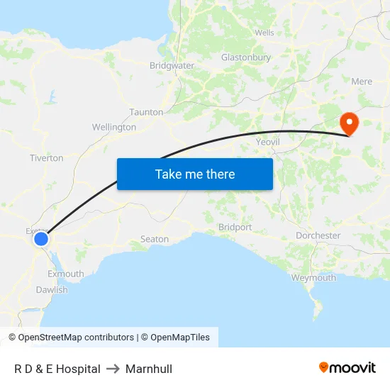R D & E Hospital to Marnhull map