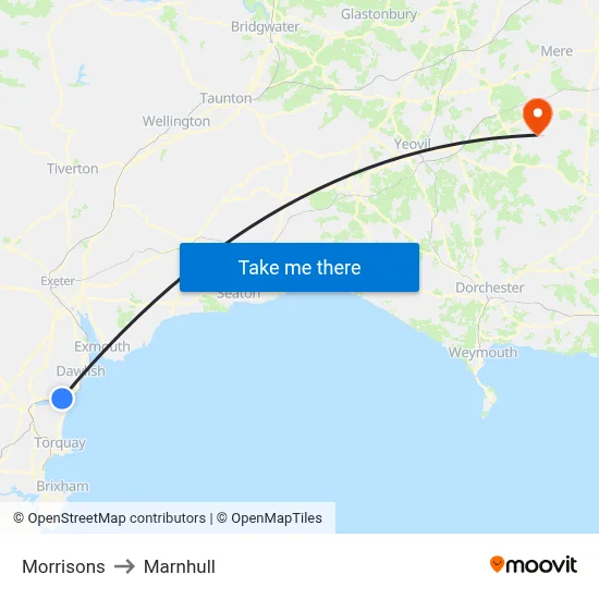 Morrisons to Marnhull map