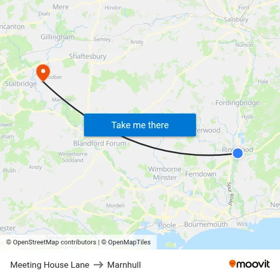 Meeting House Lane to Marnhull map