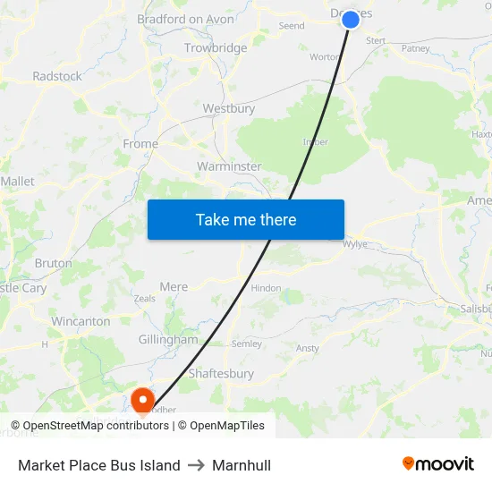 Market Place Bus Island to Marnhull map