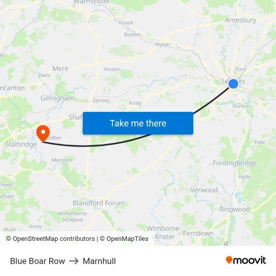 Blue Boar Row to Marnhull map