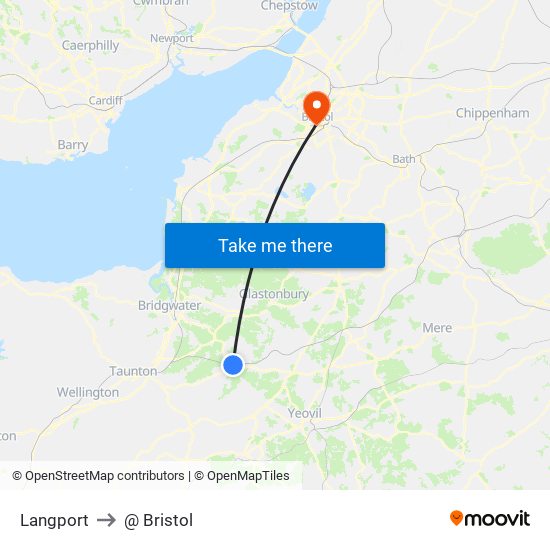 Langport to @ Bristol map