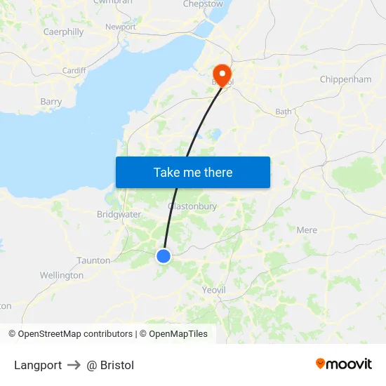 Langport to @ Bristol map