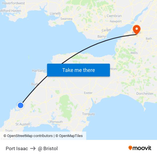 Port Isaac to @ Bristol map