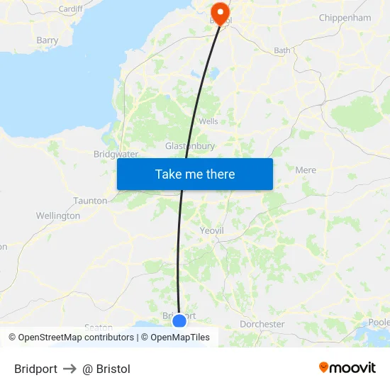Bridport to @ Bristol map