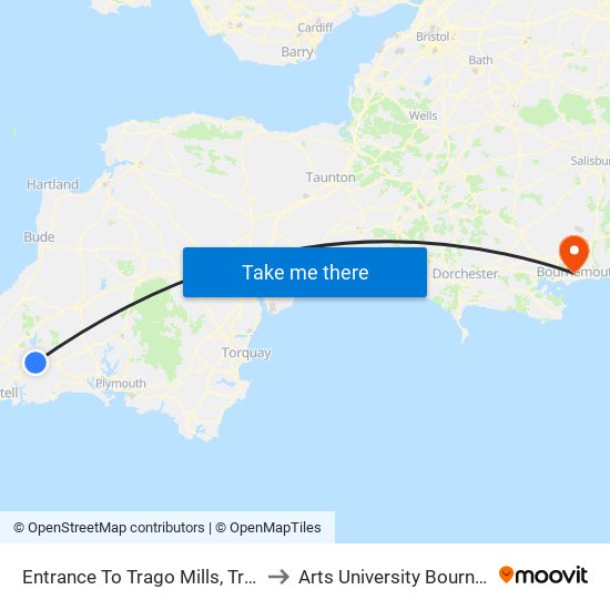 Entrance To Trago Mills, Trago Mills to Arts University Bournemouth map