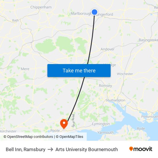 Bell Inn, Ramsbury to Arts University Bournemouth map