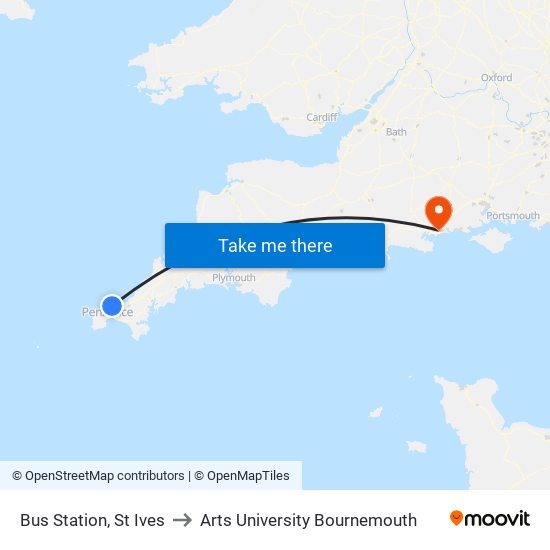 Bus Station, St Ives to Arts University Bournemouth map