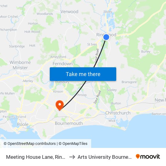 Meeting House Lane, Ringwood to Arts University Bournemouth map