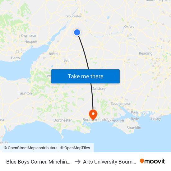 Blue Boys Corner, Minchinhampton to Arts University Bournemouth map