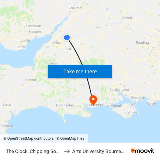 The Clock, Chipping Sodbury to Arts University Bournemouth map