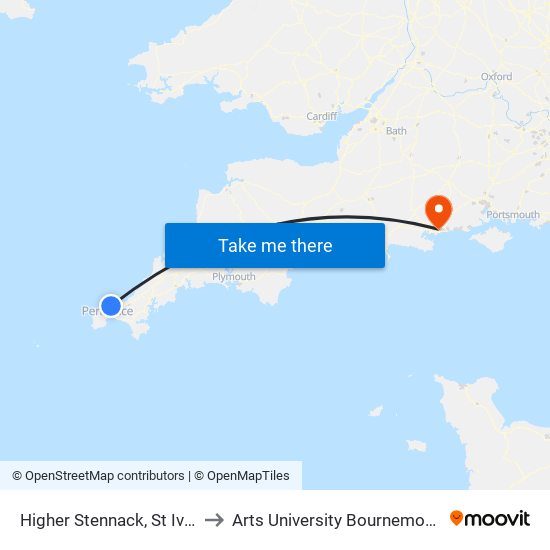 Higher Stennack, St Ives to Arts University Bournemouth map