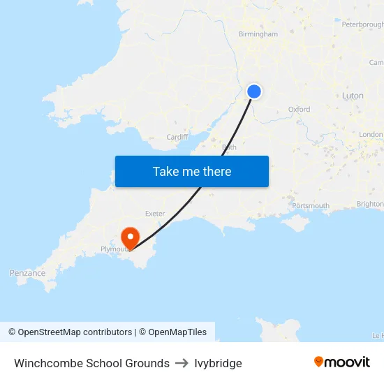 Winchcombe School Grounds to Ivybridge map